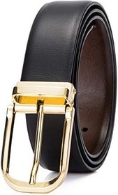 تصویر Men&#39;s Reversible Belt, Men Leather Buckle Belts, Casual Dress Belt with Single Prong Buckle, Trim Fit Adjustable Belt for Men 