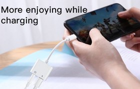 تصویر مبدل لایتنینگ با قابلیت اتصال همزمان شارژر و هندزفری Joyroom Lightning to 3.5mm+Lightning S-Y105 