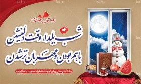 تصویر دانلود بنر قابل ویرایش شب یلدا با وکتور آدم برفی و عکس کتاب حافظ 