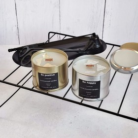 تصویر شمع معطر با قوطی فلزی - لوندر/فیتیله چوبی / مشکی 