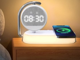 تصویر ساعت رومیزی و شارژر وایرلس همراه با چراغ مدل K01T Clock Wireless Charge With Night Light K01T