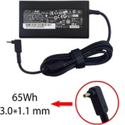 تصویر آداپتور لپ تاپ ایسر 19V 3.42A سرریز 3mmx1.1mm 