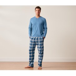 تصویر خرید اینترنتی ست لباس راحتی مردانه آبی چیبو 171277 ا Flanel Pijama Takımı, Mavi Kareli Flanel Pijama Takımı, Mavi Kareli