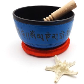 تصویر کاسه تبتی آلومینیوم آبی قطر دهانه 21cm 