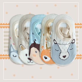 تصویر جوراب مچی نوزادی کف استپ بنددار‎ - طرح1 Baby ankle socks with strappy sole