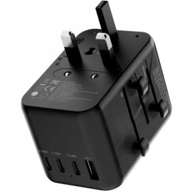 تصویر شارژر دیواری مسافرتی 4 تایپ سی و 1 یو اس بی و 1 سوکت برق 65 وات پاورولوژی Powerology Adapter PD65W P65W4PD 