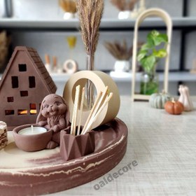 تصویر ست دکوری رومیزی کرم قهوه ای