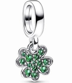 تصویر چارم آویز شبدر چهار برگ نگین‌دار سبز پاندورا 