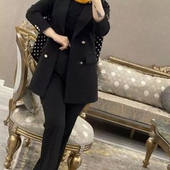 تصویر مانتو کتی و شلوار مجلسی مشکی سوپر مازراتی اعلا سایز ۳۶ تا ۴۸ 