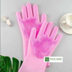 تصویر دستکش ظرف شوییئ سیلیکونی اسکاچ دار مجیک گلو - طوسی Multi functional Silicone Cleaning Glover