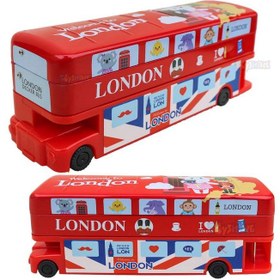 تصویر جعبه مداد فلزی اتوبوس دوطبقه لندن برند تویشاین با چرخ‌های متحرک و تیزکن برای کودکان - قرمز برند toyshine Toyshine Double Decker London Bus Metal Pencil Box with Moving Tyres and Sharpner for Kids - Red