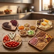 تصویر سینی پذیرایی ۵ عددی چوبی در ۵ طرح 