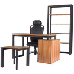 تصویر ست اداری میز و صندلی کتابخانه فلزی وجلو مبلی ومیز فلزی 