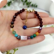 تصویر دستبند هفت چاکرا وعقیق یاقوتی 