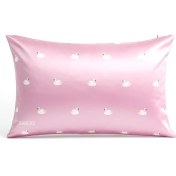 تصویر روبالشی ساتن ابریشم طرح قو صورتی 