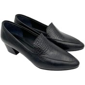 تصویر کفش زنانه چرم طبیعی پاشنه 3 سانت پوست ماری مشکی 