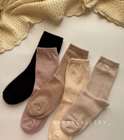 تصویر جوراب ساقدار ساده نخ پنبه فری سایز - یاسی 