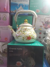 تصویر کتری لعابی طرح دار گل و پرنده 