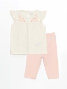 تصویر بلوز و شورت دخترانه LCW Baby با طرح گلدار اکرو و زیبا - ال‌سی وای - LC Waikiki -- 941616271- اورجینال 