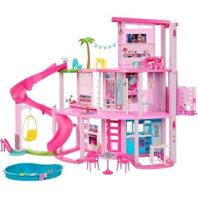 تصویر خانه عروسکی باربی برند barbie Dreamhouse Playset, Pool Party Doll House with 75+ Pieces and 3-Story Slide, Pink Barbie House, Perfect for Kids, Girls Aged 3+