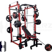 تصویر دستگاه کراس اسمیت قرمز هامرزهمراه بانیمکت مدرج حرفه ای 