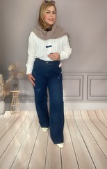 تصویر شلوار زنانه جین بگ آبی تیره 