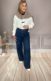 تصویر شلوار زنانه جین بگ آبی تیره 