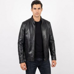 تصویر کاپشن مردانه چرم مدل F100 رنگ مشکی 