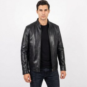 تصویر کاپشن مردانه چرم مدل F100 رنگ مشکی 