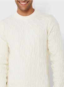 تصویر ژاکت گردن گرد با بافت کابل برند mango man Cable Knitted Crew Neck Sweater