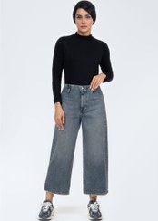 تصویر شلوار جین واید لگ آبی تیره 310793 Blue Dirty wide leg jeans