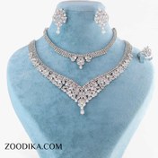 تصویر سرویس عروس شیک نقره ای پر نگین 