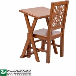 تصویر میز و صندلی چوبی نماز تحریر صنایع چوب ساج مدل 642 