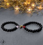 تصویر دستبند ولنتاین سنگی onyx تک مهره صورتی قرمز با مگنت قلب 