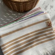 تصویر حوله دست و صورت سنتی دست‌بافت نخی پنبه ناز 