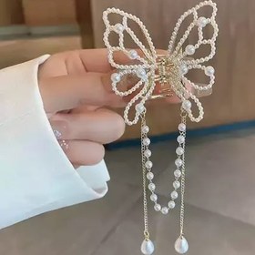 تصویر کلیپس پروانه مرواریدی اویز دار 