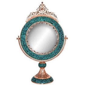 تصویر آینه گرد بزرگ فیروزه کوب-اثر استاد آقاجانی-امضا دار ا Mirror, large round turquoise Mirror, large round turquoise
