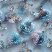 تصویر پارچه مخمل روبالشی طرح سه بعدی گل آبرنگی کد 5014174 