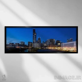 تصویر تابلو دکوراتیو Chicago, Illinois, USA,ساختمان ها در شهر روشن هنگام غرو… اثر پانورامیک ایمجز - بوم گالری ایماژ / 120x40 / بوم کلاف‌شده Buildings in a city lit up at dusk BY Panoramic Images