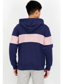 تصویر سویشرت مردانه با کلاه و آستین بلند دو رنگ، سرمه‌ای برند sovereign code Men Hooded Two-Tone Long Sleeve Sweatshirt, Navy