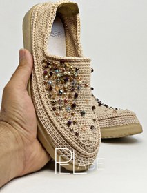 تصویر گیوه مدل مهره دوزی - کرم / giveh_zanane