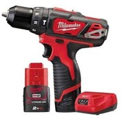 تصویر دریل چکشی 12 ولت شارژی میلواکی مدل M12BPD-202C Milwaukee M12bpd-202c 12v Cordless Hammer Drill