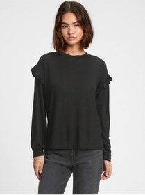 تصویر تی شرت آستین بلند زنانه سیاه برند gap 781258 Kadın Siyah Fırfır Detaylı Uzun Kollu T-shirt