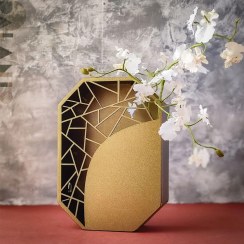 تصویر گلدان فلزی گلپاد زیتونی طلایی 