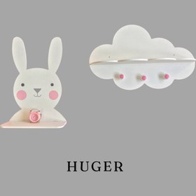 تصویر ست شلف دیواری اتاق کودک طرح ابر و خرگوش 