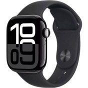 تصویر اپل واچ سری10 با گارانتی سایز 42 رنگ مشکی با بند سیلیکون Apple Watch Series 10 Aluminum