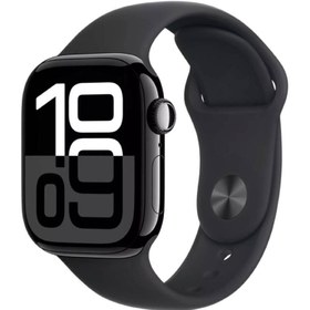 تصویر اپل واچ سری10 با گارانتی سایز 42 رنگ مشکی با بند سیلیکون Apple Watch Series 10 Aluminum