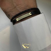 تصویر دستبند چرم و طلا مردانه M21 