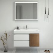 تصویر ست کابینت و روشویی آلکا مدل 3090 طرح گرانیت درب چوب طبیعی 