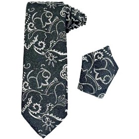 تصویر کراوات گلدار مشکی سفید | R&R 